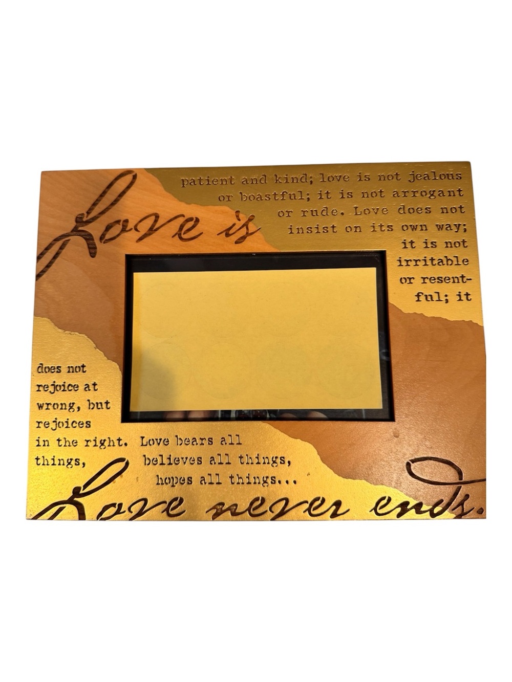 Laser Wood Engraved Wedding Frame Gold Brown Photo 4x6
